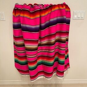 Mexican Blanket Authentic Rainbow Serape Throw 60”x86” NWOT